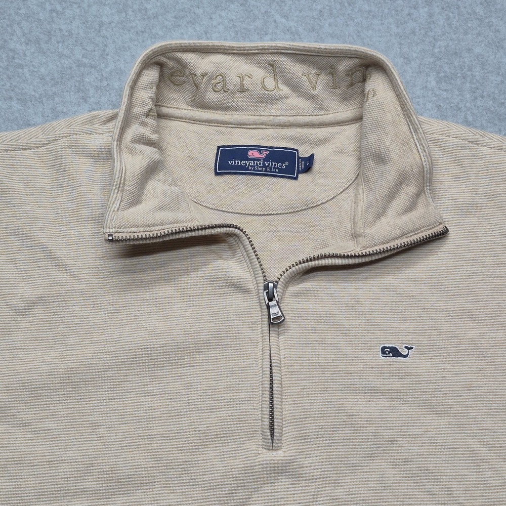 Vineyard Vines Sweatshirt Mens L Tan Beige 1/4 Zip Pullover  Textured - Picture 14 of 16